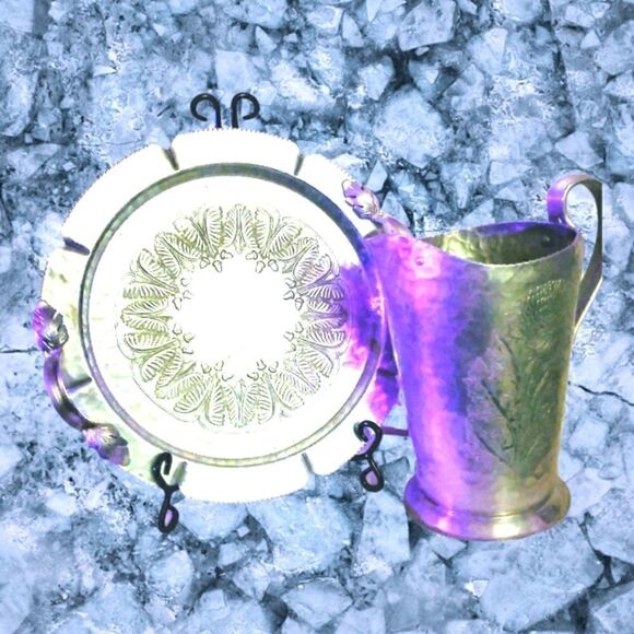 PITCHER & TRAY 509 & 596 HAND Wrought  SilverlookTrade Mark Continental  VINTAGE - Picture 1 of 6